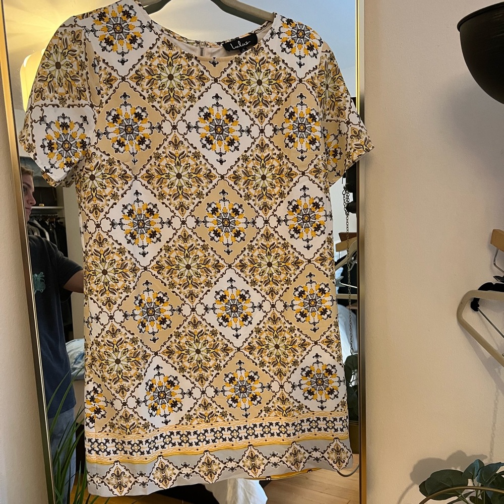 Lulus Yellow Printed Dress Small